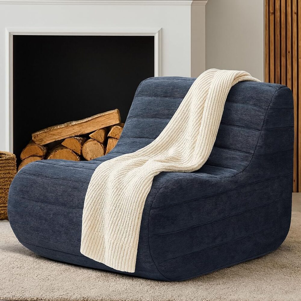 Memory Foam Bean Bag Chair, Gray | Compact Lazy Sofa Sack & Floor Couch, Soft Supportive Seat for Bedroom Living Room Office & Home Use