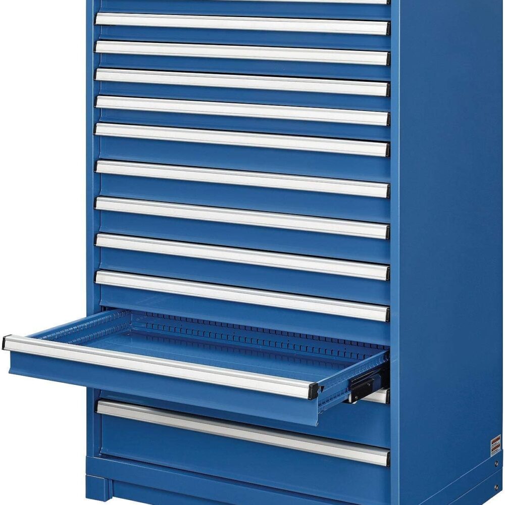 Global Industrial 14 Drawer Modular Cabinet, w/Lock, w/o Dividers, 36" Wx24 Dx57 H Blue