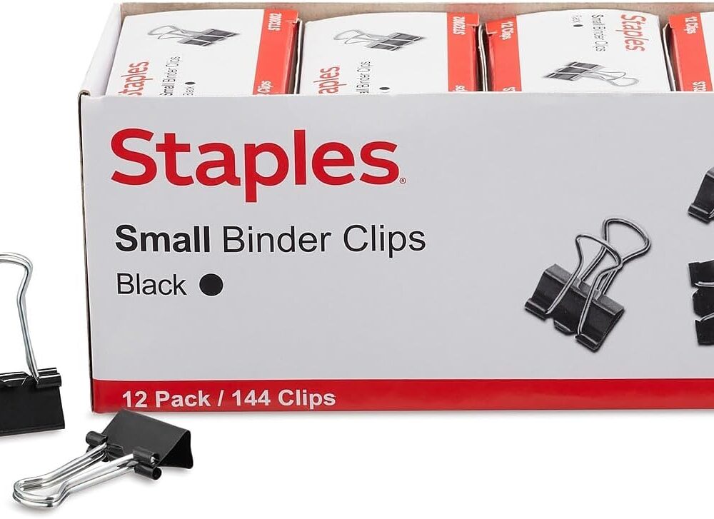 Staples Binder Clips, Small Size, 0.38" Capacity, Black, 144 Pack – Compact Clips for Documents, Notes & Office Use | Compact clips secure documents and notes for everyday office use.